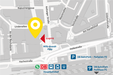 Anfahrtsskizze AllDent Zahnzentrum Essen am Königshof